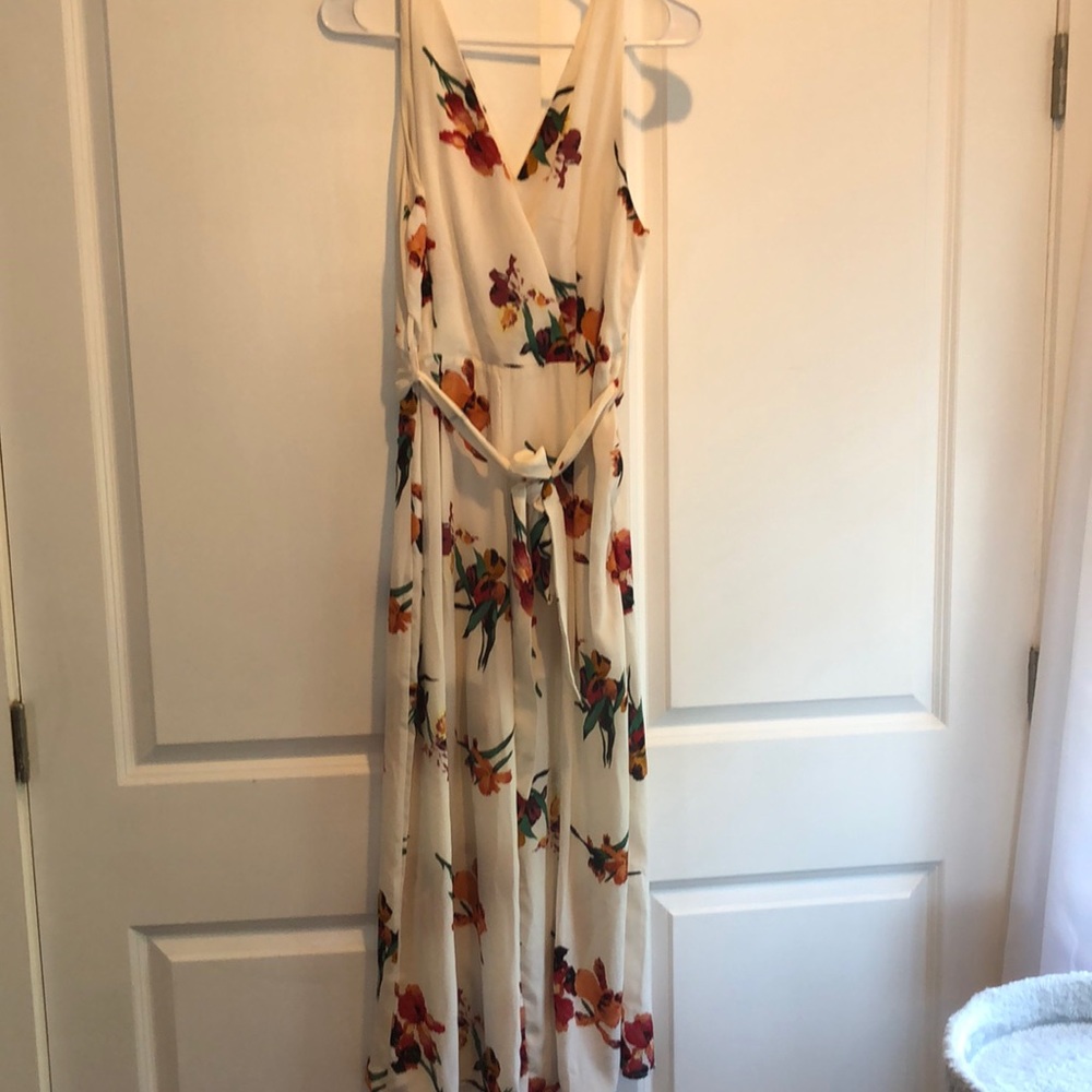 Floral Vneck pantsuit with waist tie